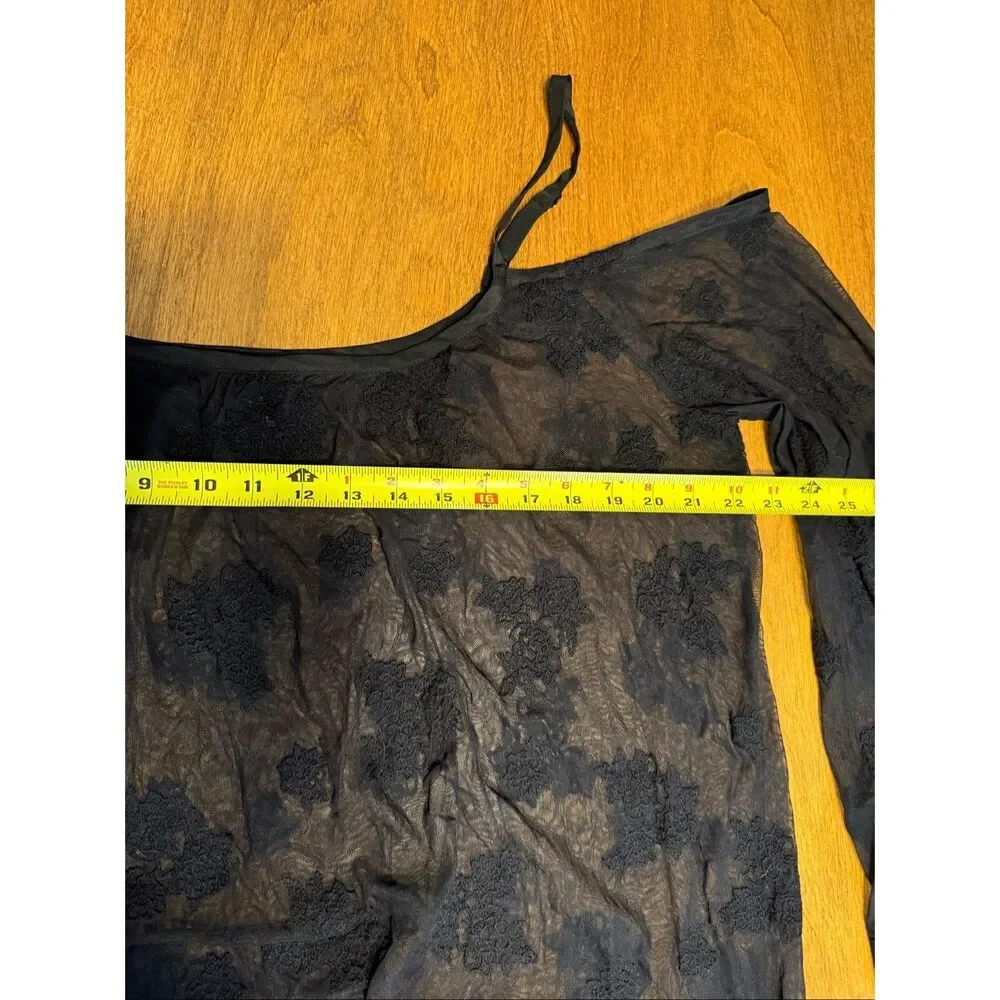 Torrid Women's Embroidered Floral Mesh Cold-Shoulder Swim Cover-up Black Sz 1/1X